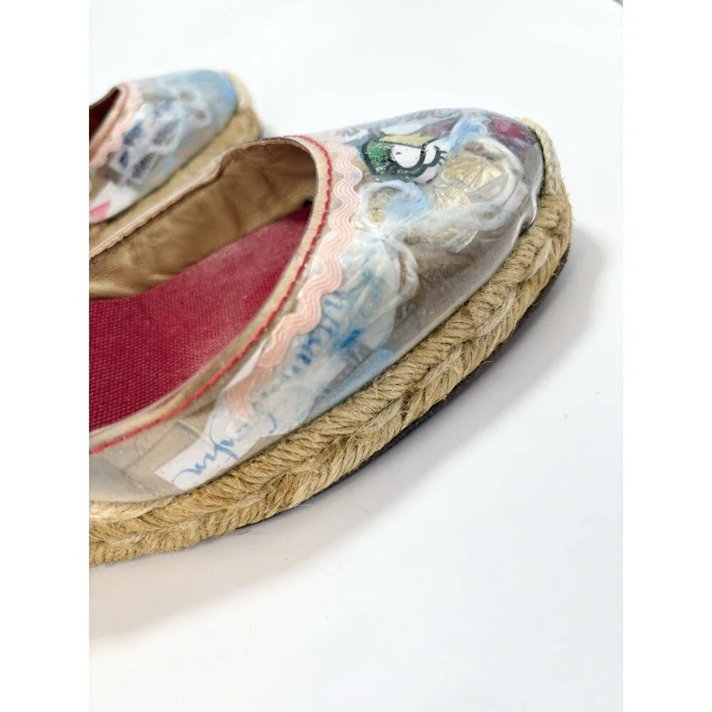 Christian Louboutin Red Ribbon Espadrille Wedge with Printed Toe